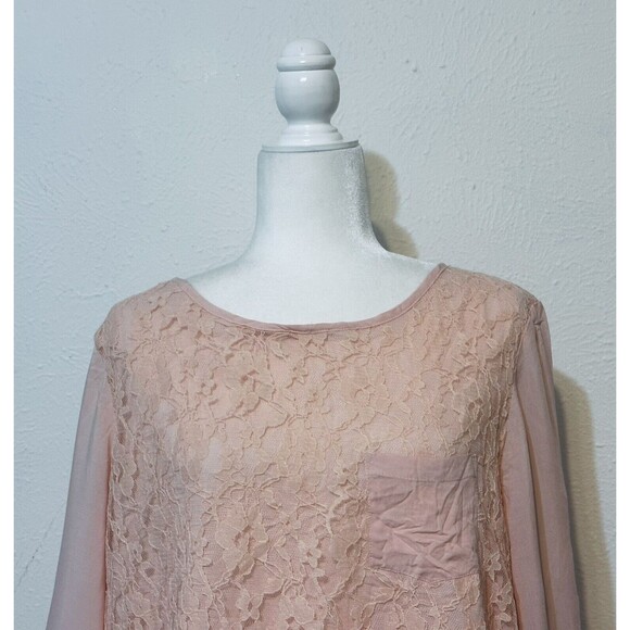 NWT Chico's Size 2 US L Pink Lace Dreams Licia 3/4 Sleeve Blouse Feminine - Picture 2 of 10